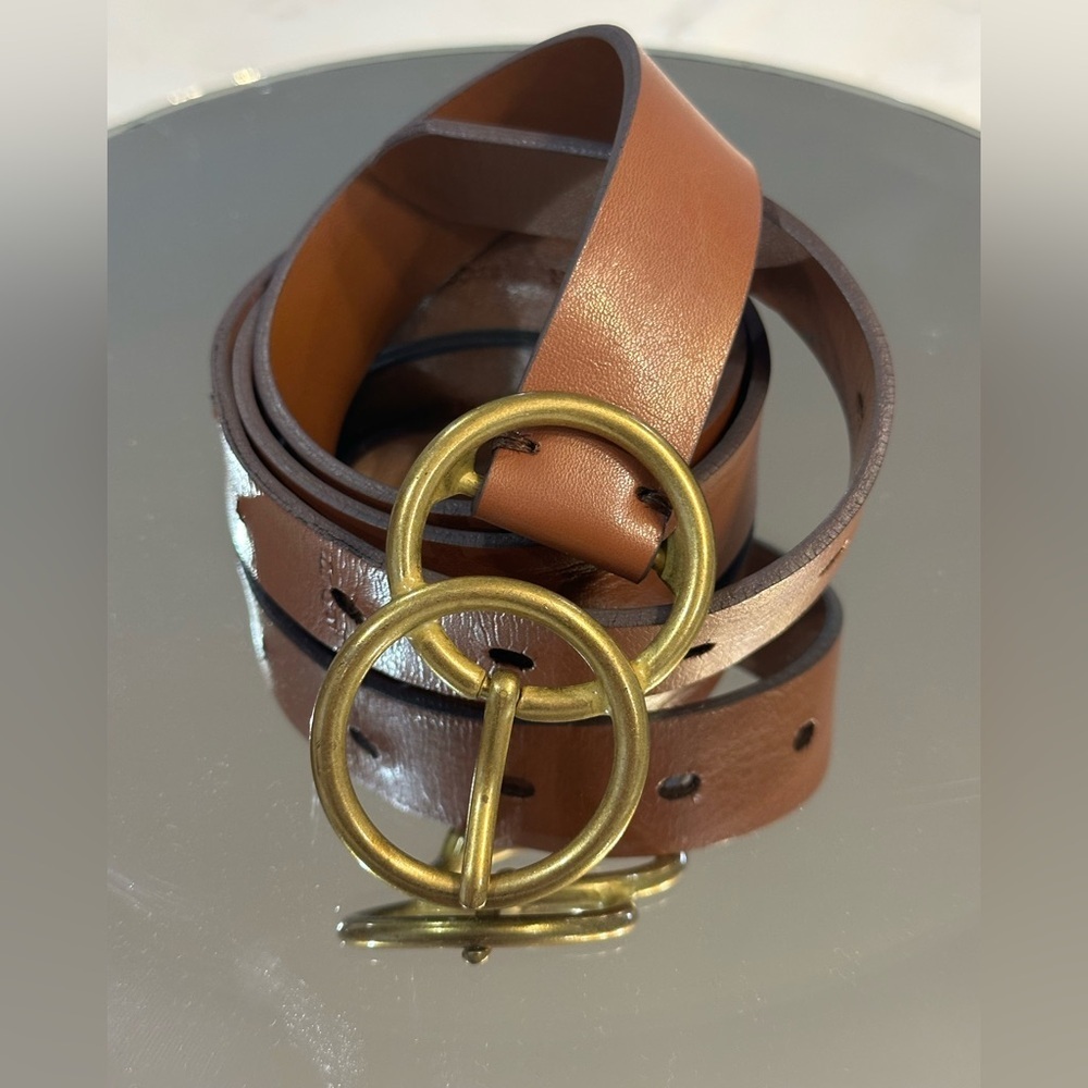 XS Banana Republic Brown Leather Belt with Gold Buckle